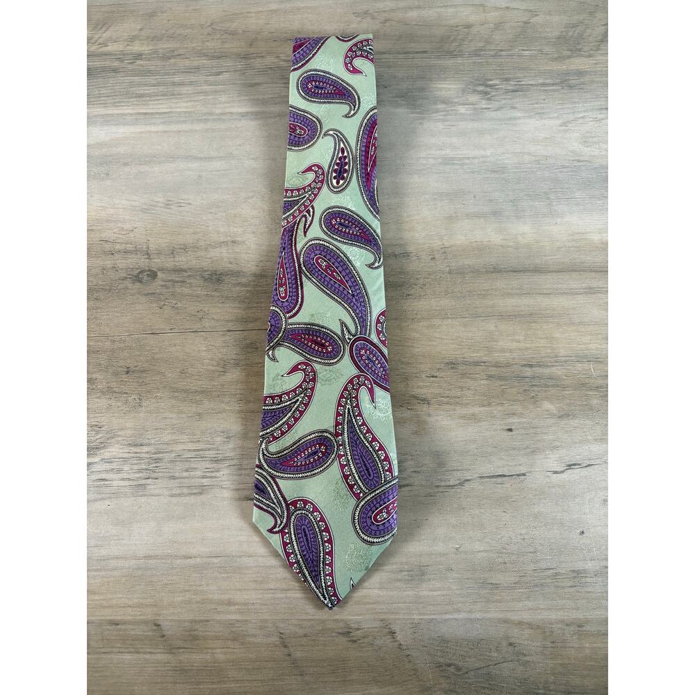 Polo by Ralph Lauren Vintage Men's Floral Green Purple‎ Tie EUC
